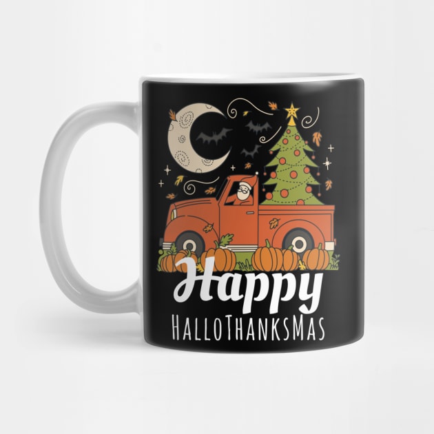 Happy HalloThanksMas Santa in Red Christmas Truck Bats Moon by Little Duck Designs